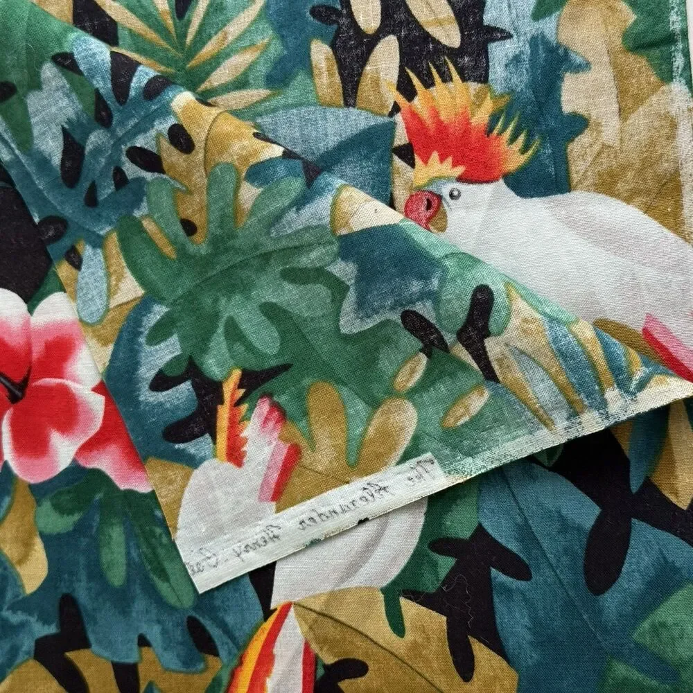 Vtg Alexander Henry Tropical Birds Fabric 2 Remnants Cockatoo Tucan Hibiscus OOP